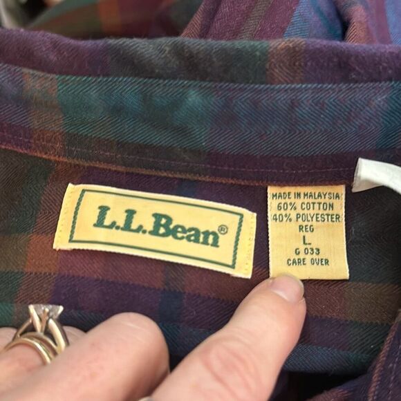 L.L. Bean Mens Purple Blue Brown Flannel size L Style # G033 - Picture 4 of 5